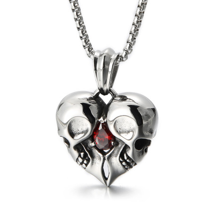 Vintage Heart Gemstone Skull Necklace