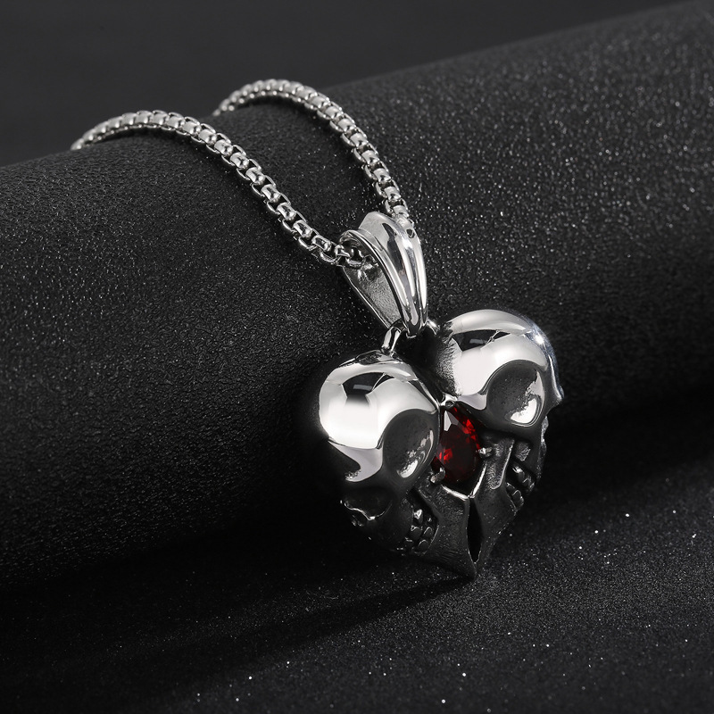 Vintage Heart Gemstone Skull Necklace