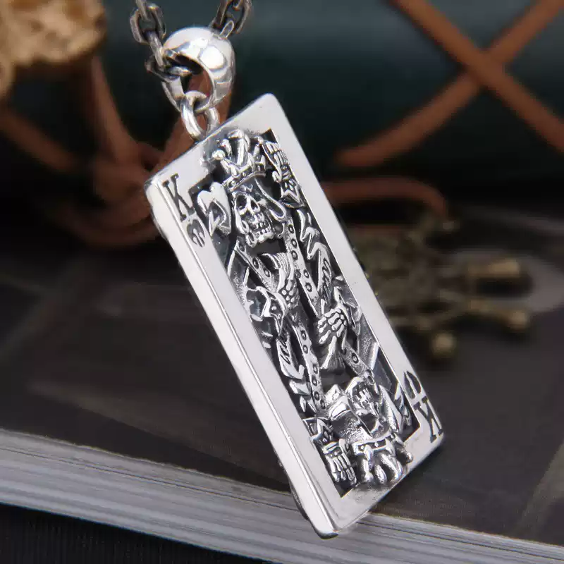 Distressed Dark King Spade K Necklace