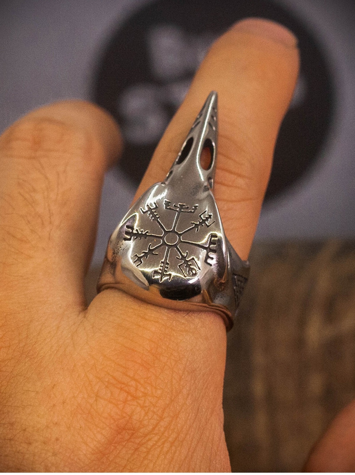Viking Raven Skull Ring