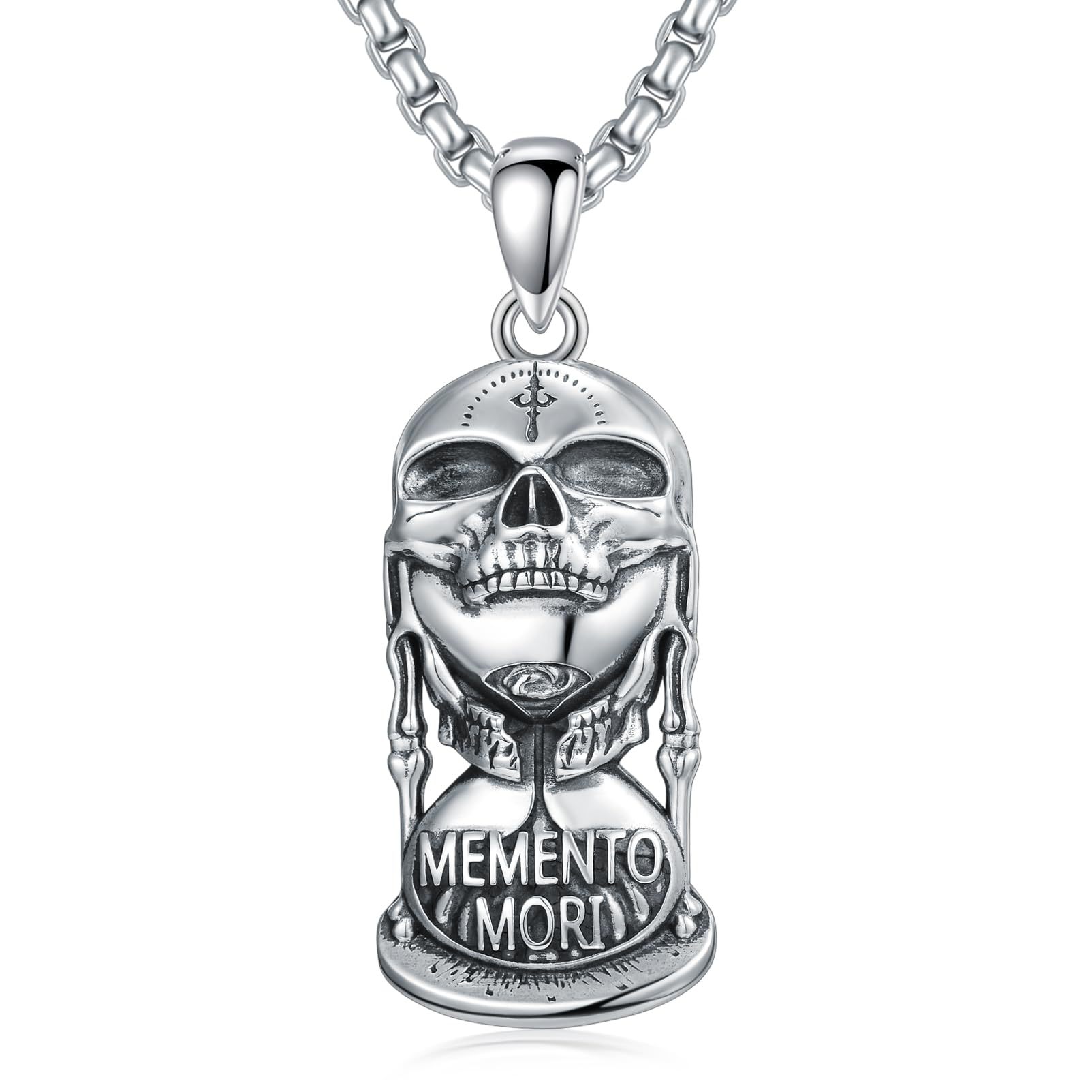 Death Warning Skull Hourglass Necklace