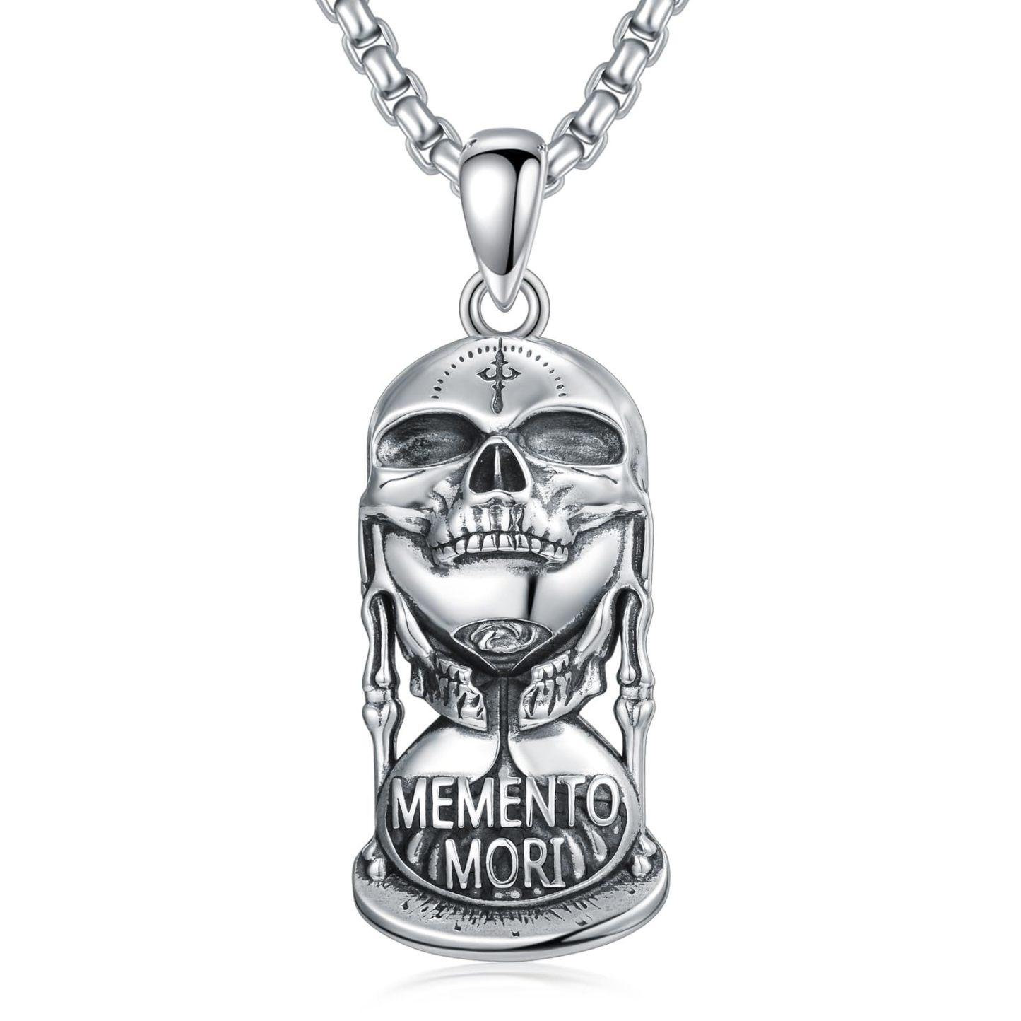 Death Warning Skull Hourglass Necklace
