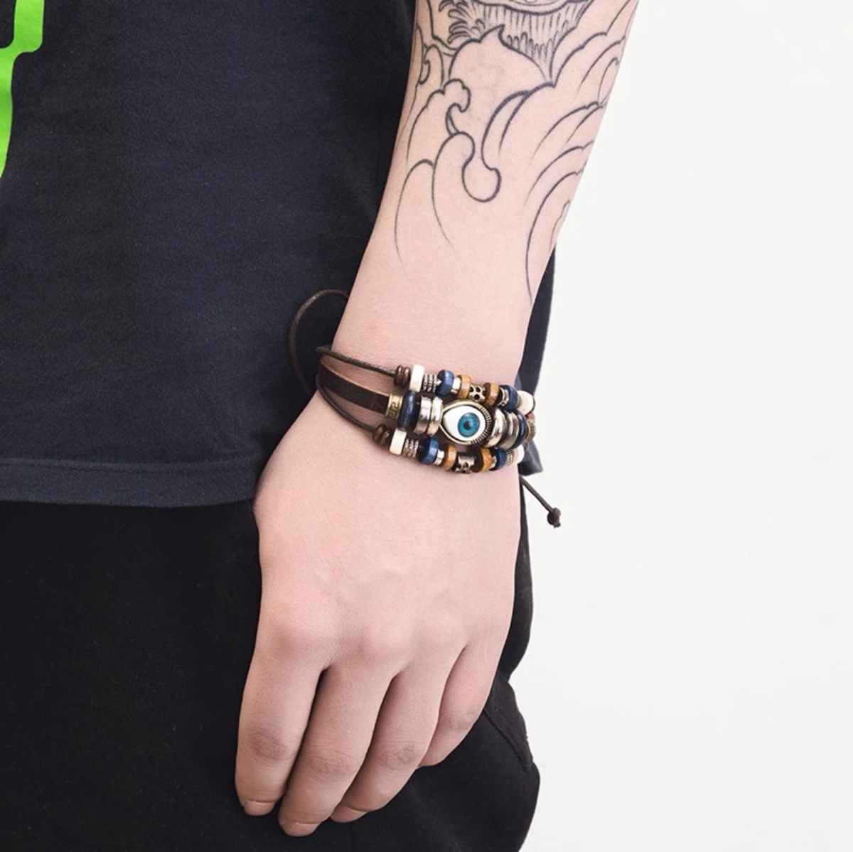 Eyeball Beaded Leather Bracelet