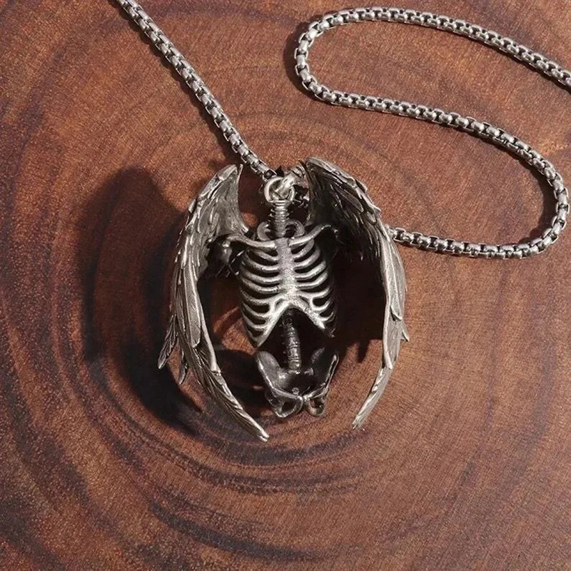 Sternum Skull Bone Wings Necklace