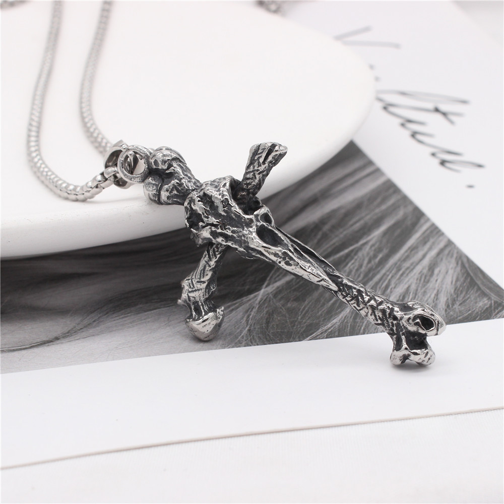 Crow Skull Cross Necklace