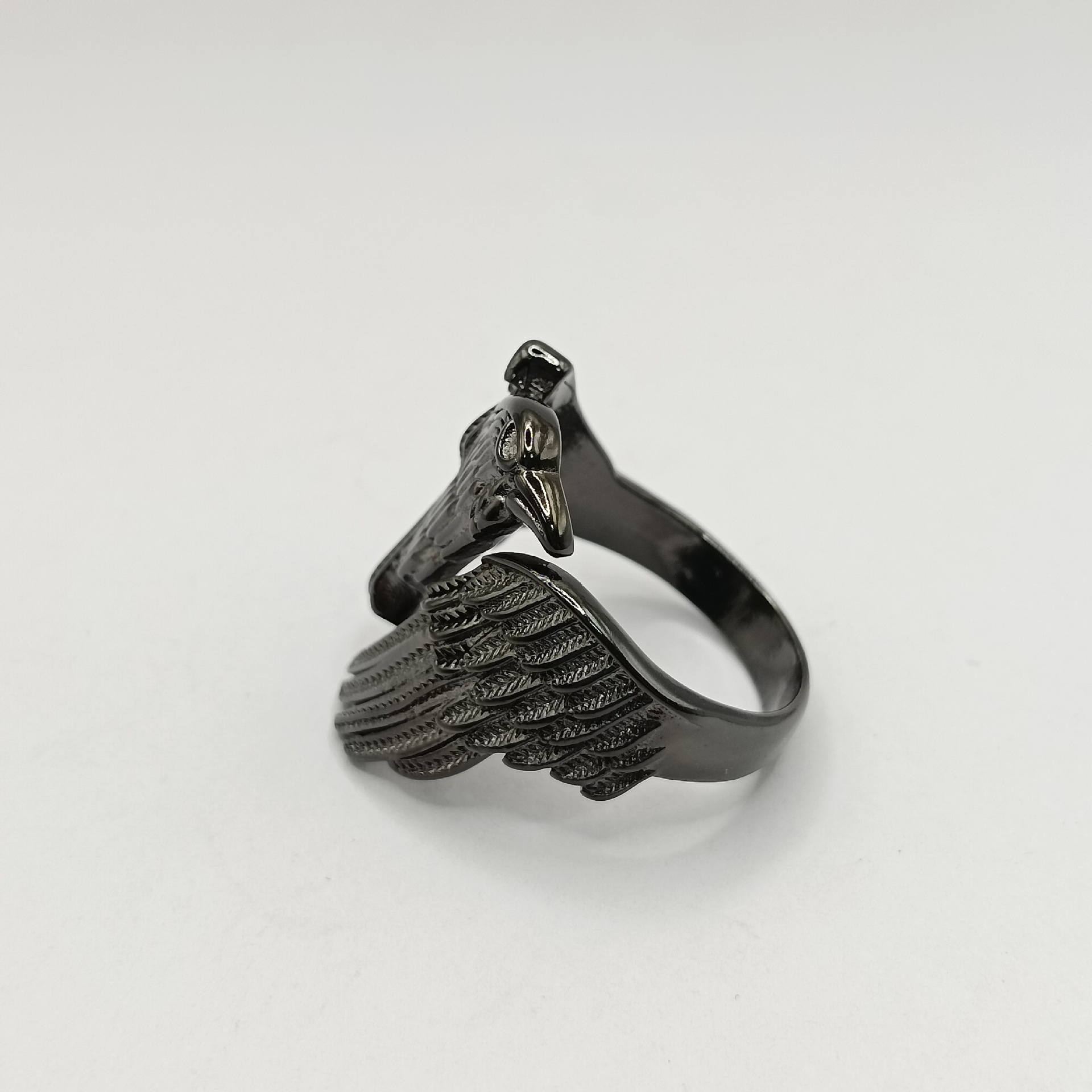 Vintage dark black crow open adjustable ring