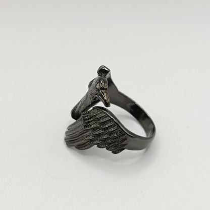Vintage dark black crow open adjustable ring