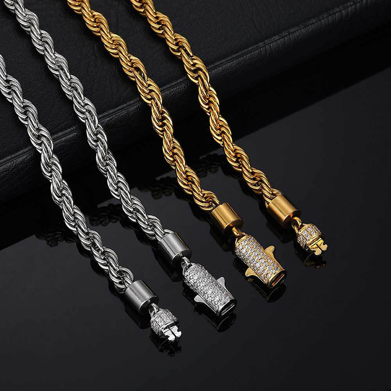 Diamond buckle twist chain hip hop jewelry