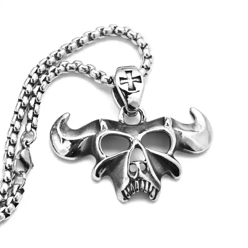 Personalized Cross Bull Head Pendant Necklace