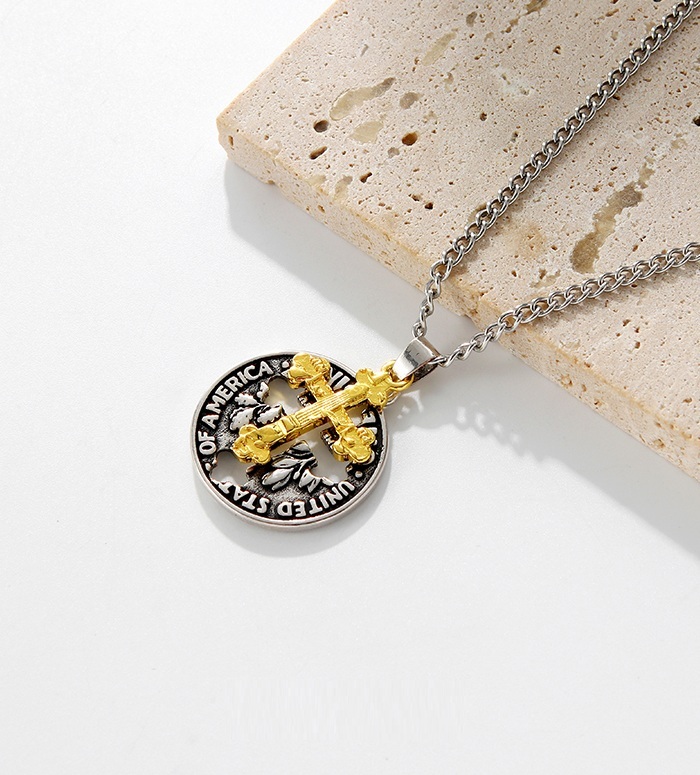 Openwork coin cross necklace