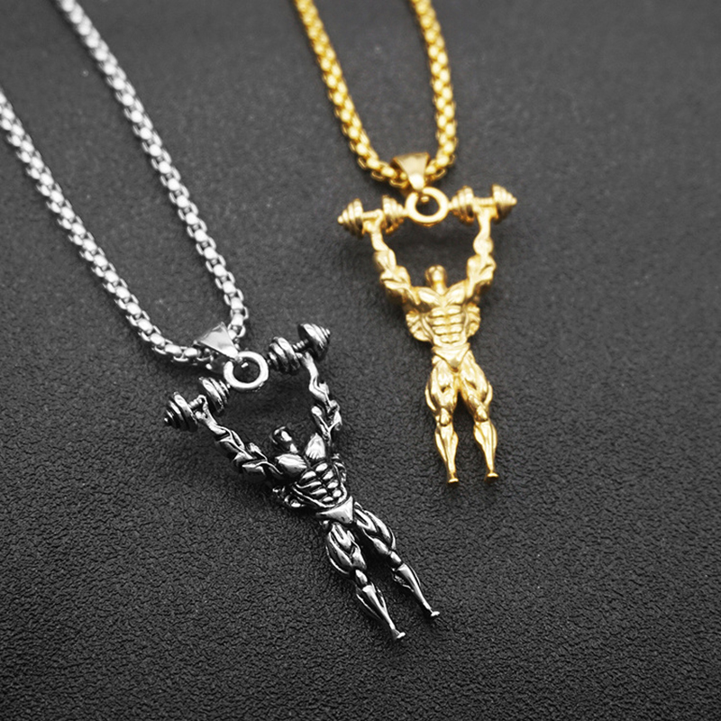 Fitness expert muscular man dumbbell men's necklace