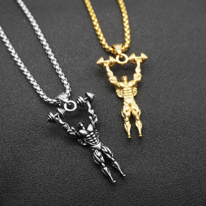 Fitness expert muscular man dumbbell men's necklace