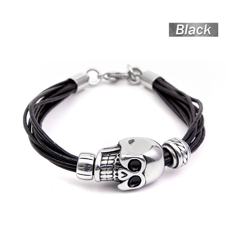 Punk skull leather bracelet