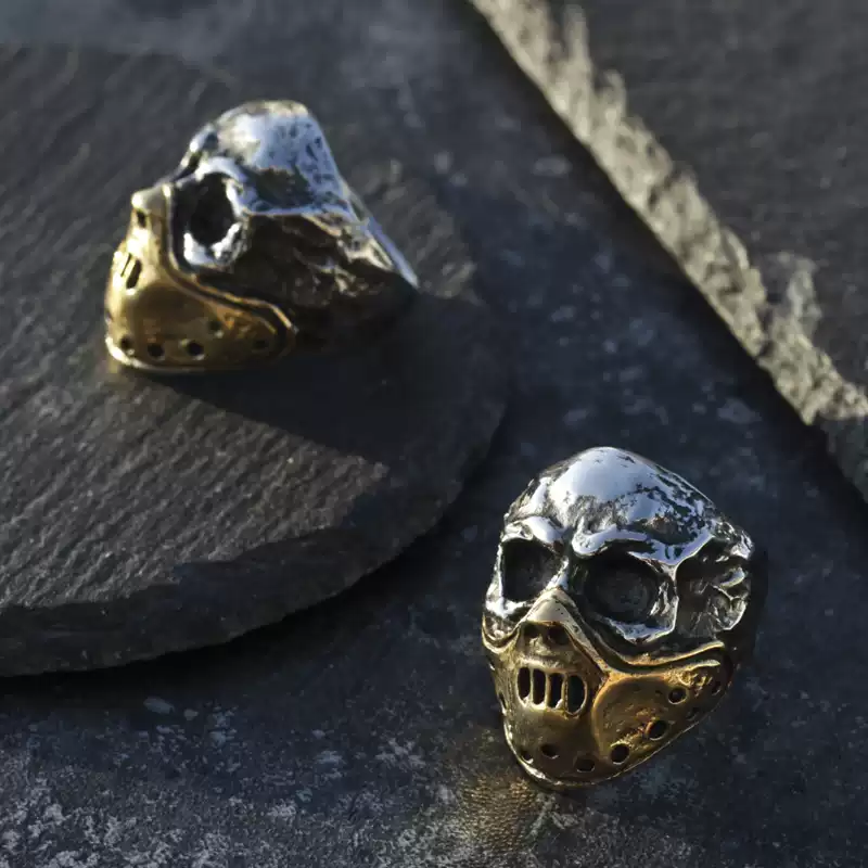 Personalized retro gas mask skull ring