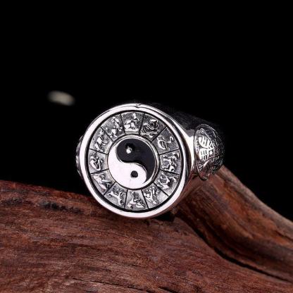 Yin Yang Zodiac Sterling Silver Ring