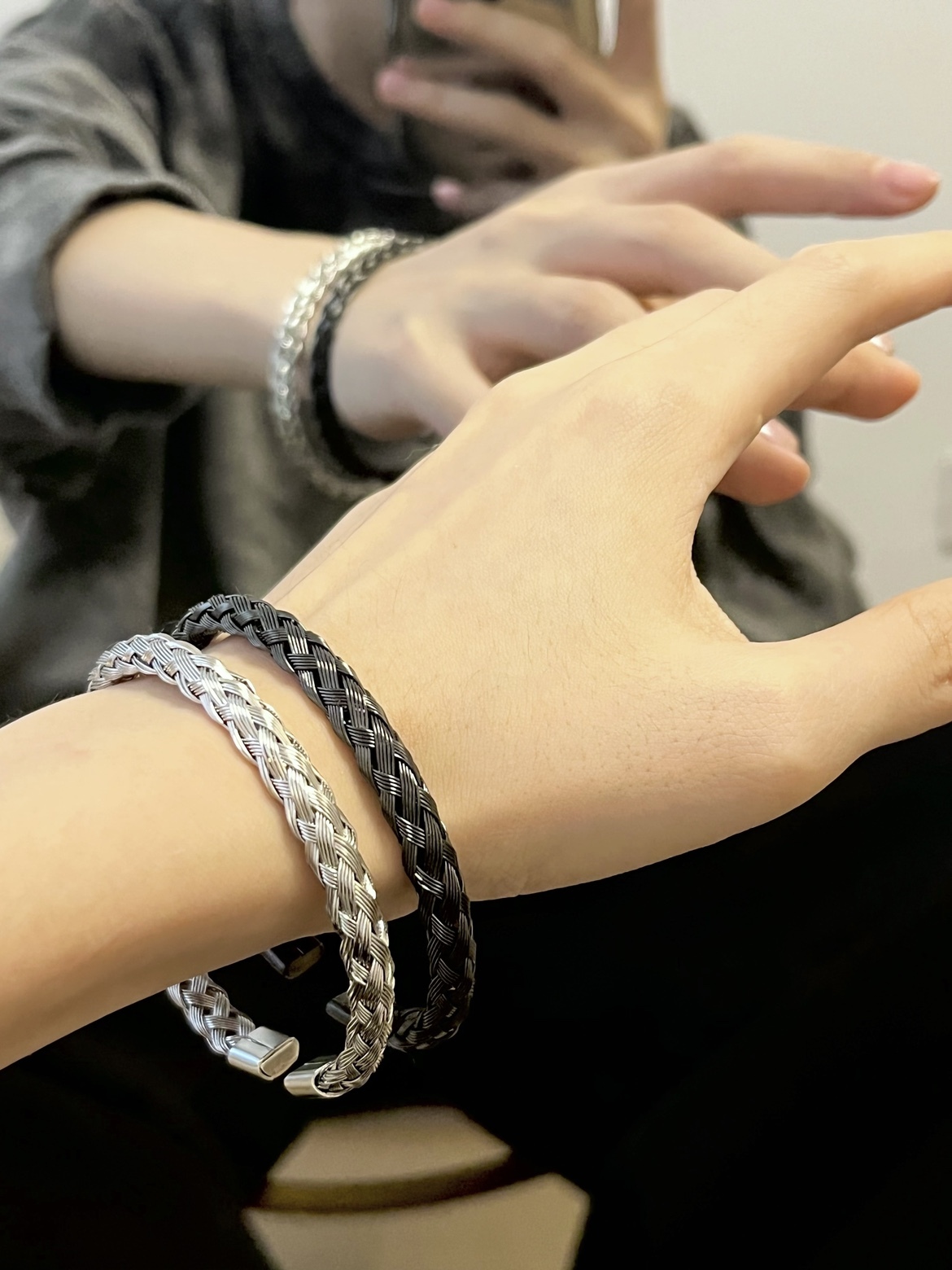 Silver braided bracelet (open)