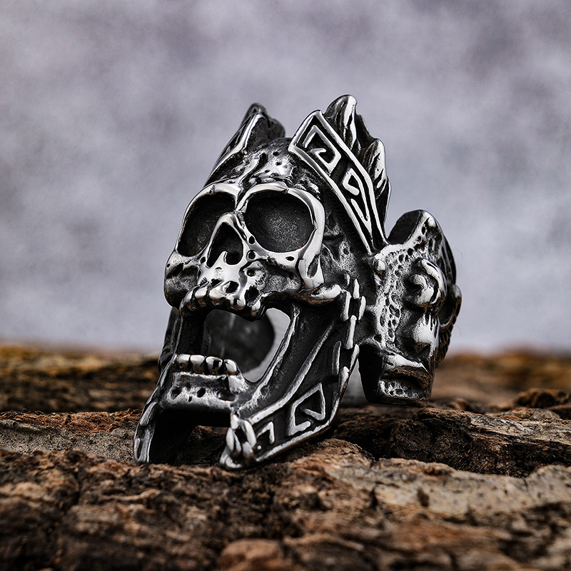 Domineering skull carved ring