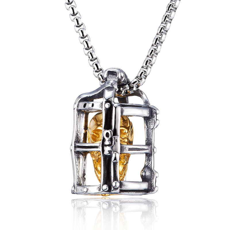 Vintage Prison Cage Skull Pendant Necklace