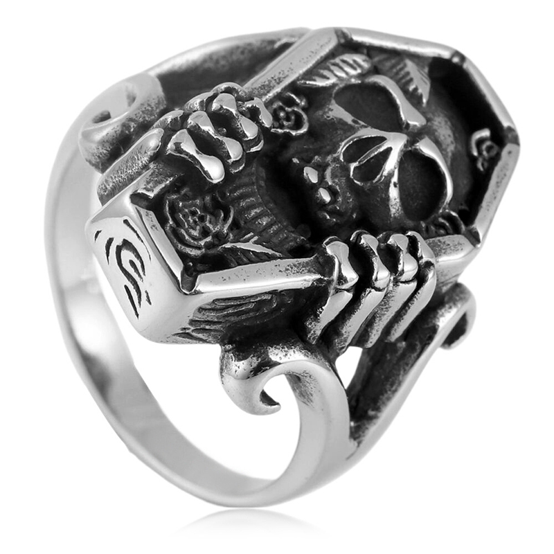 Personalized Retro Skull Coffin Ring