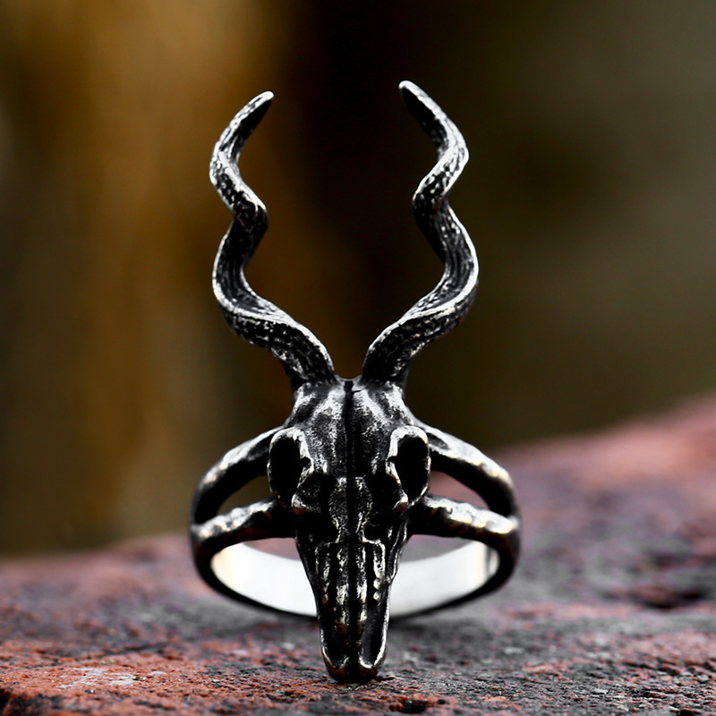 Silver Deer Skull Ring