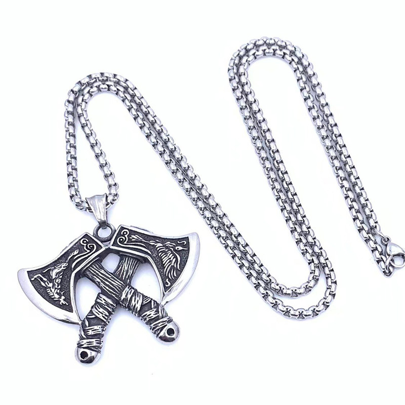 Viking Odin Axe Rune Shield Necklace