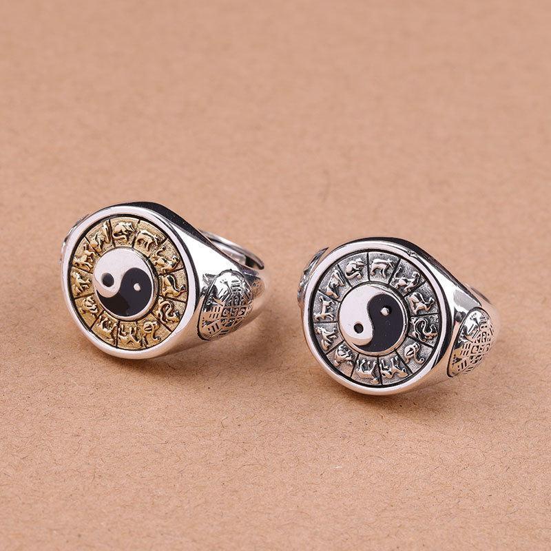 Yin Yang Zodiac Sterling Silver Ring