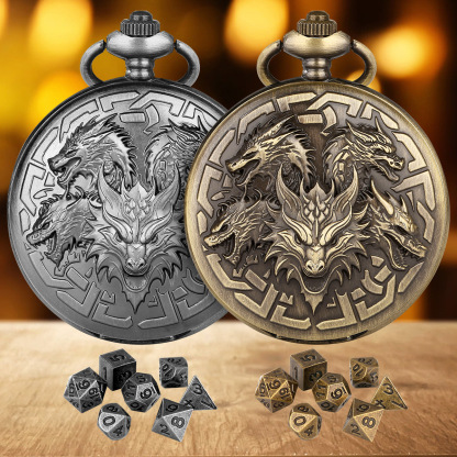 Dragon-Shaped D&D Style Pocket Watch Dice Set 