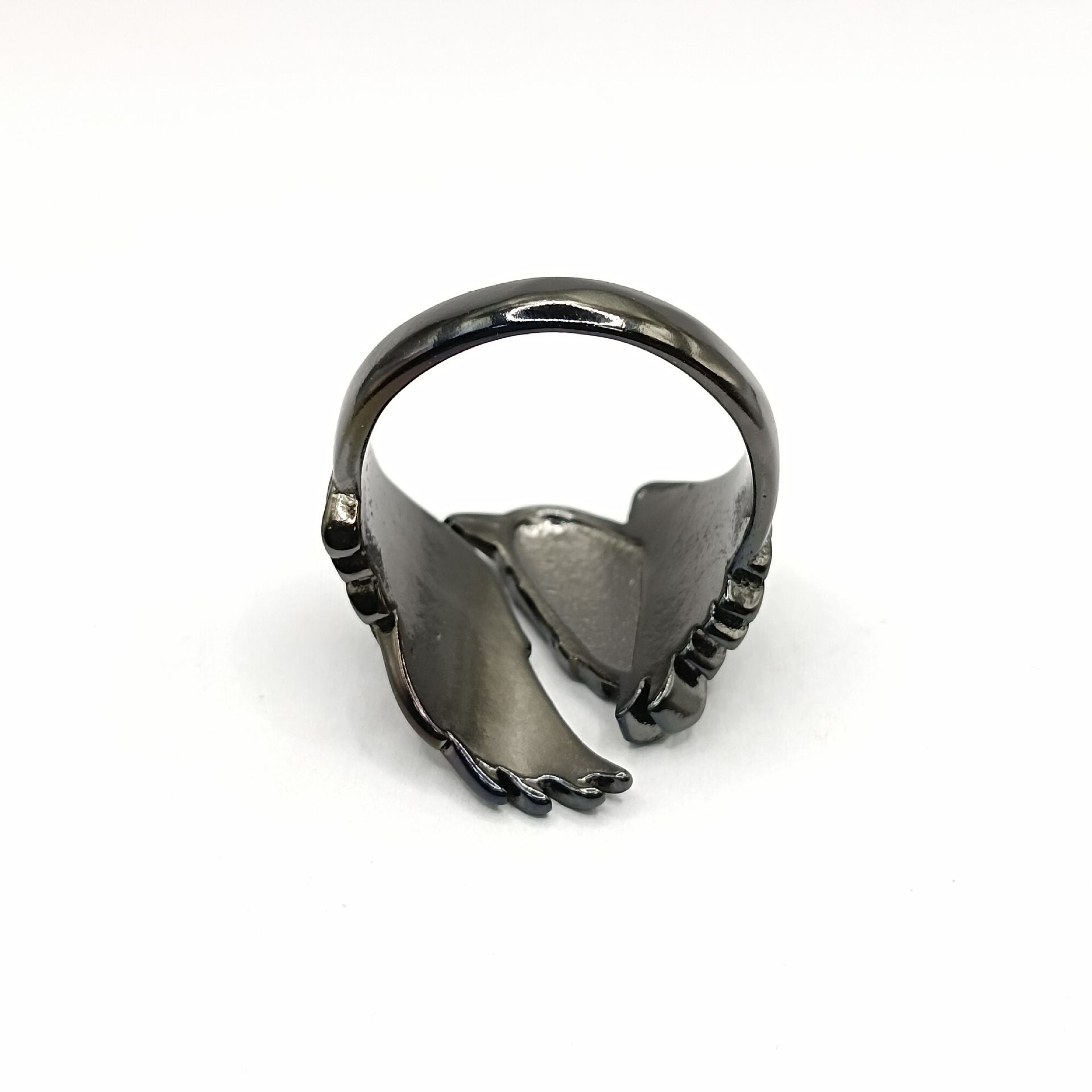 Vintage dark black crow open adjustable ring