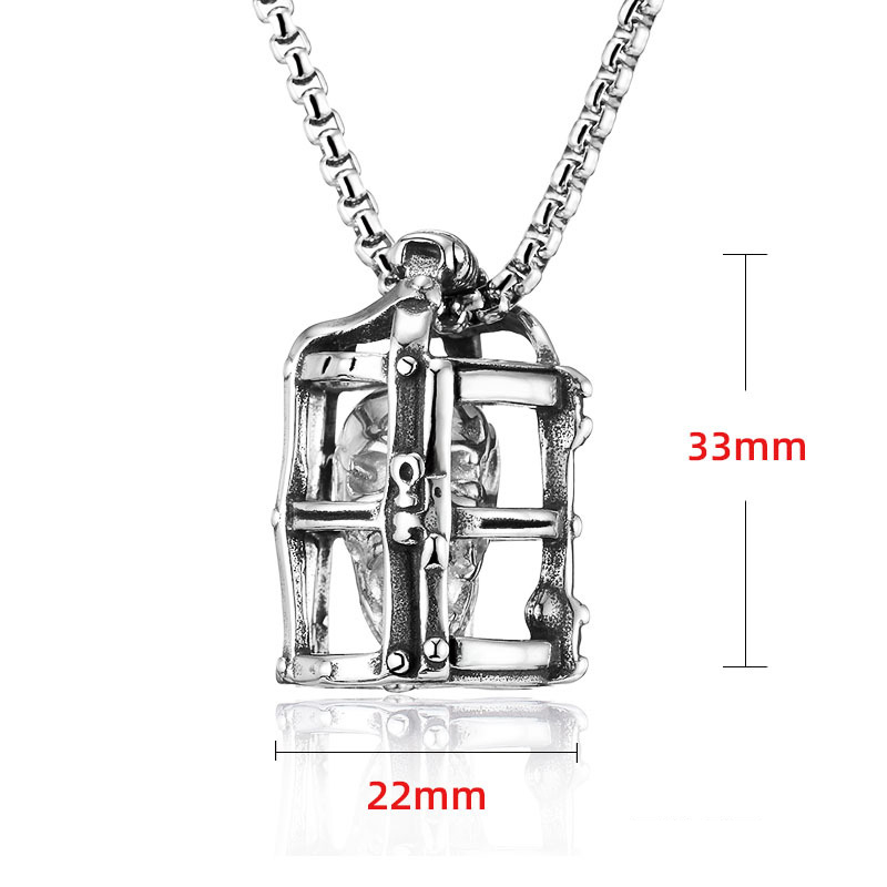 Vintage Prison Cage Skull Pendant Necklace