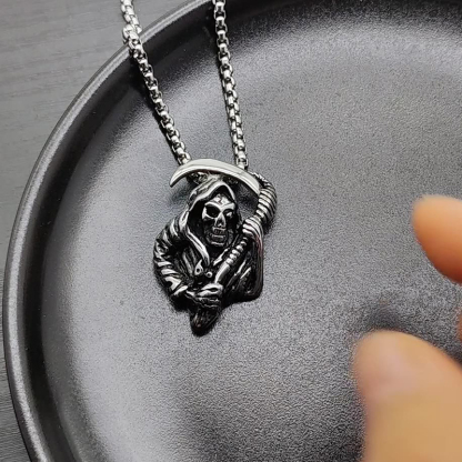 Gothic Death Scythe Skull Pendant Necklace