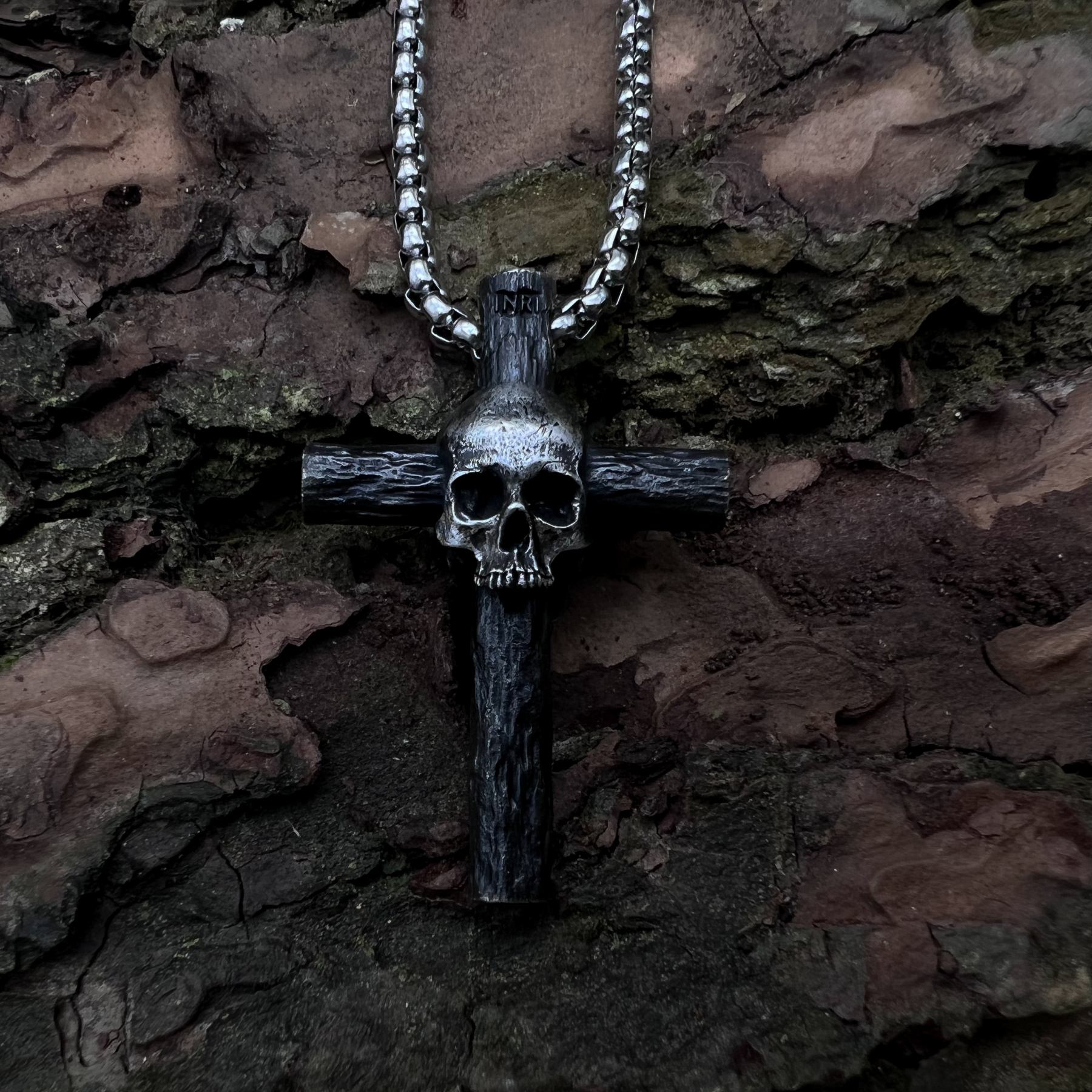 Skeleton Stake Cross Necklace