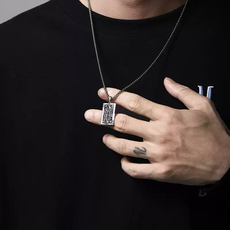 Distressed Dark King Spade K Necklace