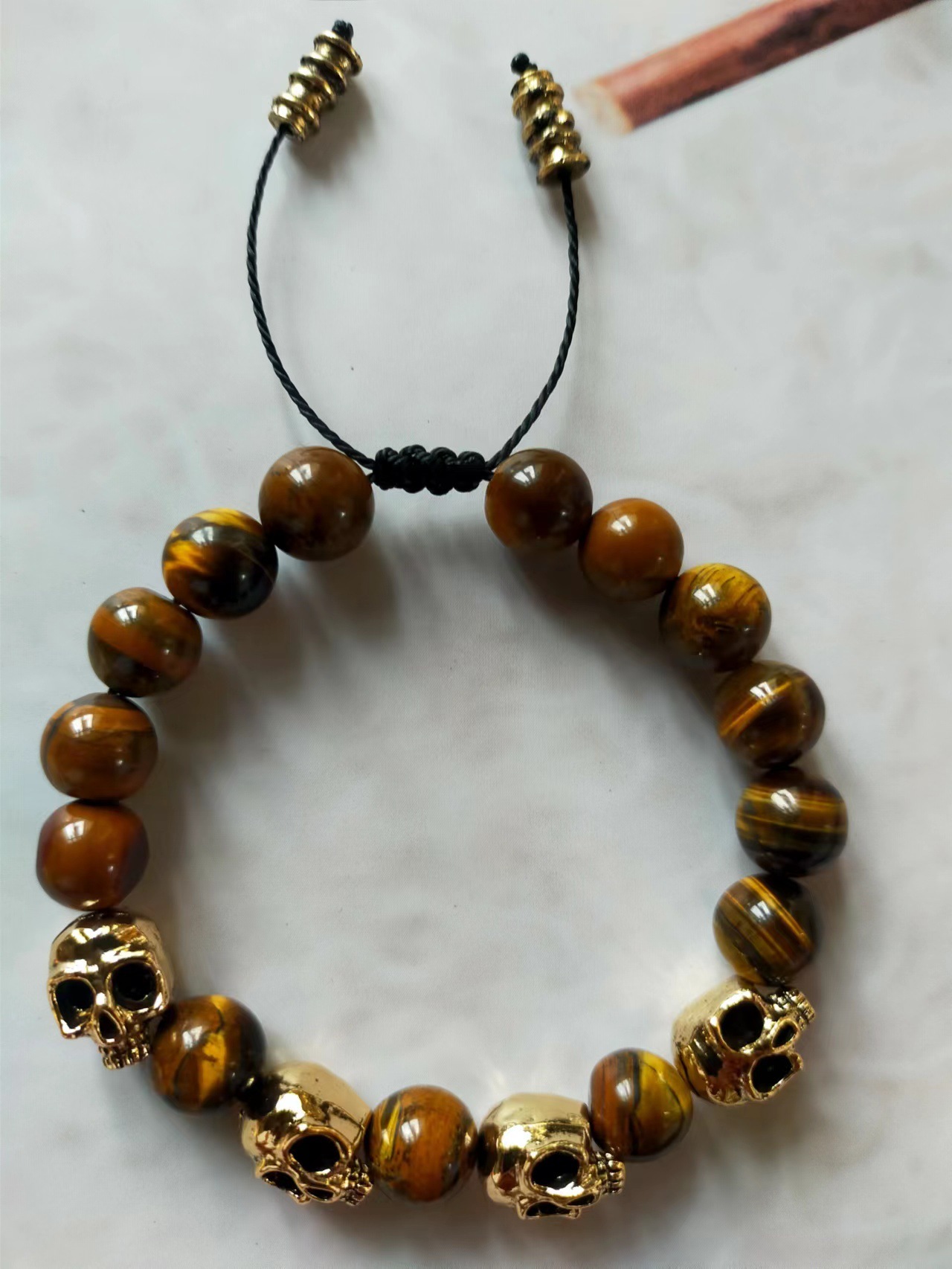 The Sterling silver Skull Army Onyx Bead Bracelet 9.5''(24cm)
