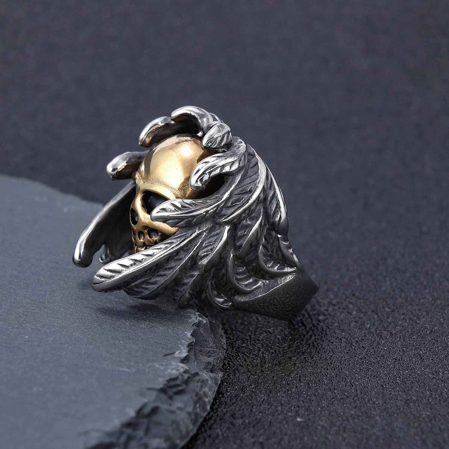 Dark Fallen Angel Skull Ring