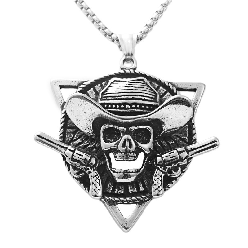 Western Cowboy Skull Double Gun Necklace
