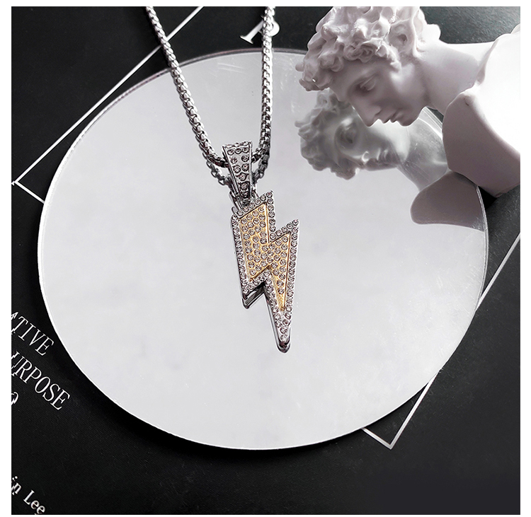 Rhinestone Lightning Pendant Necklace