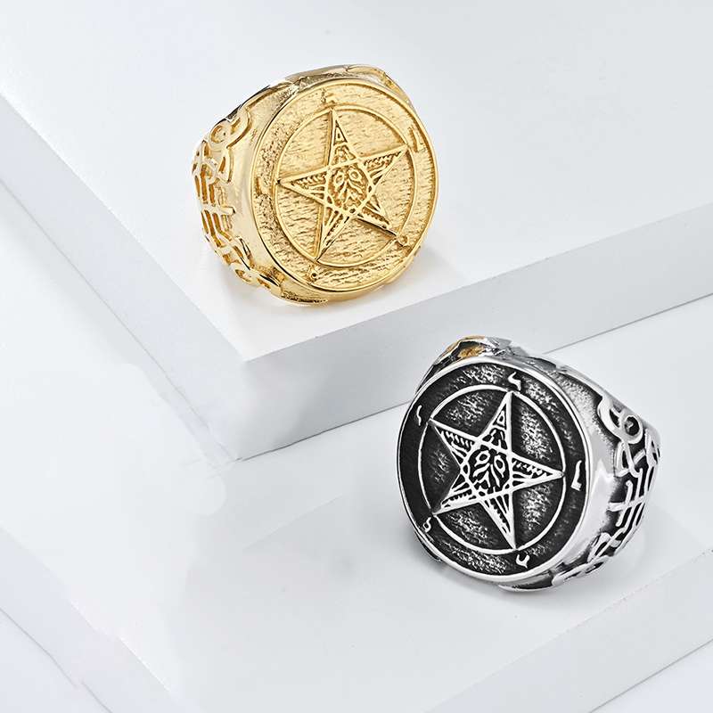 Vintage Fallen Angel Pentagram Ring
