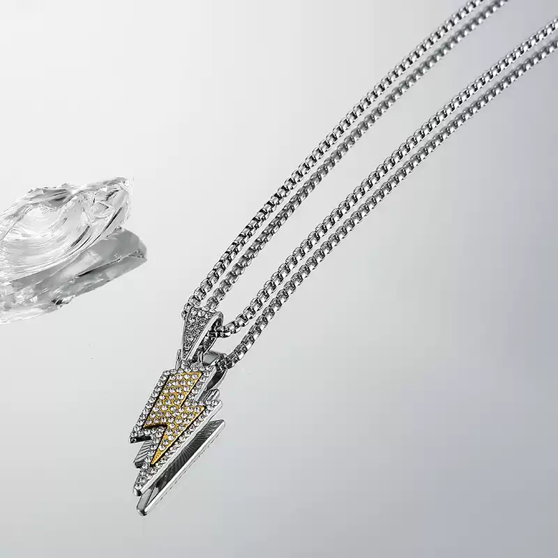 Rhinestone Lightning Pendant Necklace