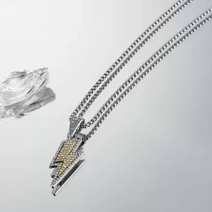Rhinestone Lightning Pendant Necklace