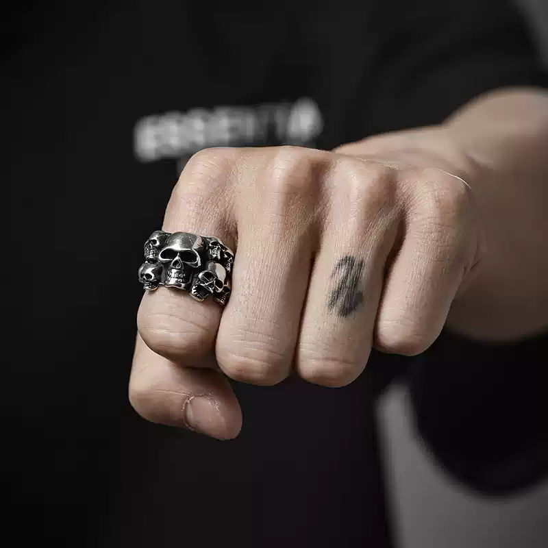 Sterling Silver Phantom Skull Biker Ring