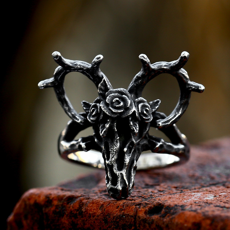Silver Deer Skull Ring