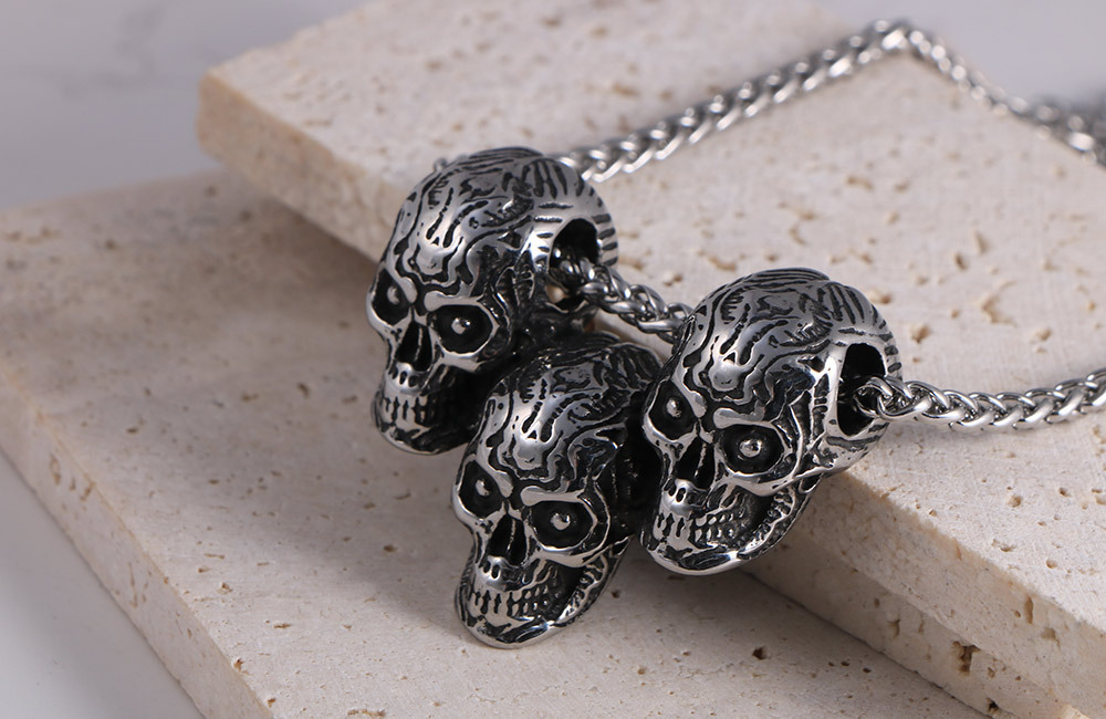 Vintage Titanium Steel Skull Pendant Necklace