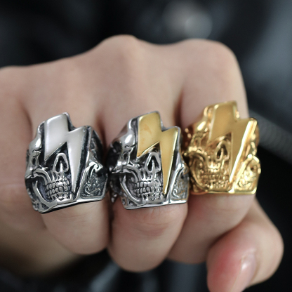 Punk personality retro skull lightning ring