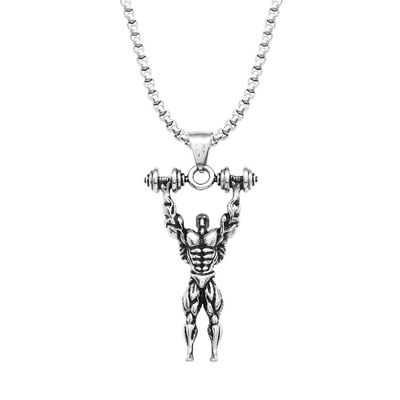Fitness expert muscular man dumbbell men's necklace