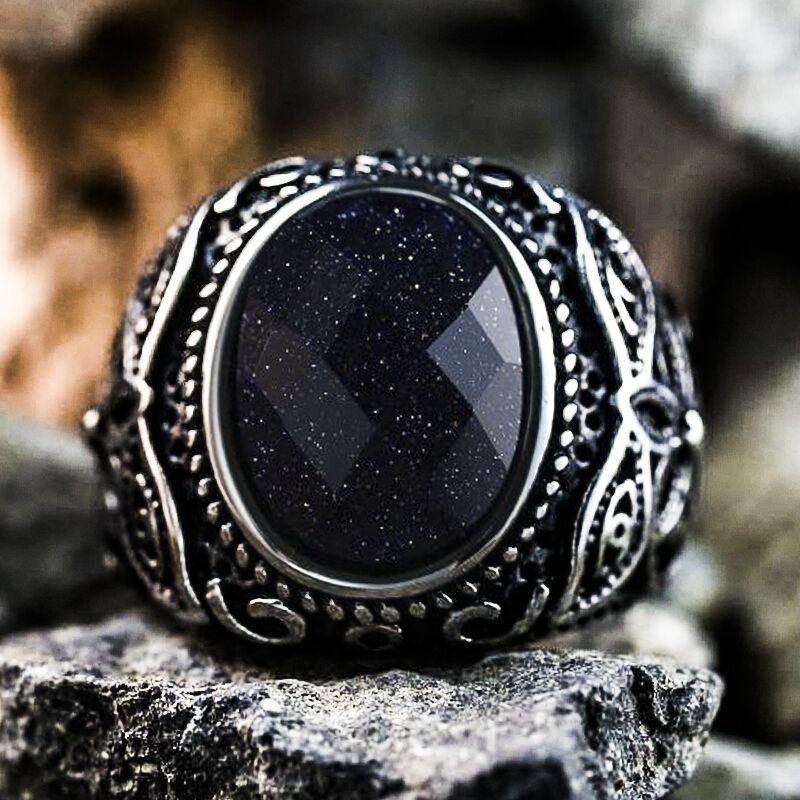 Pattern Tiger's Eye Men's Gemstone Ring - Viking Jewelry - Urcsilver