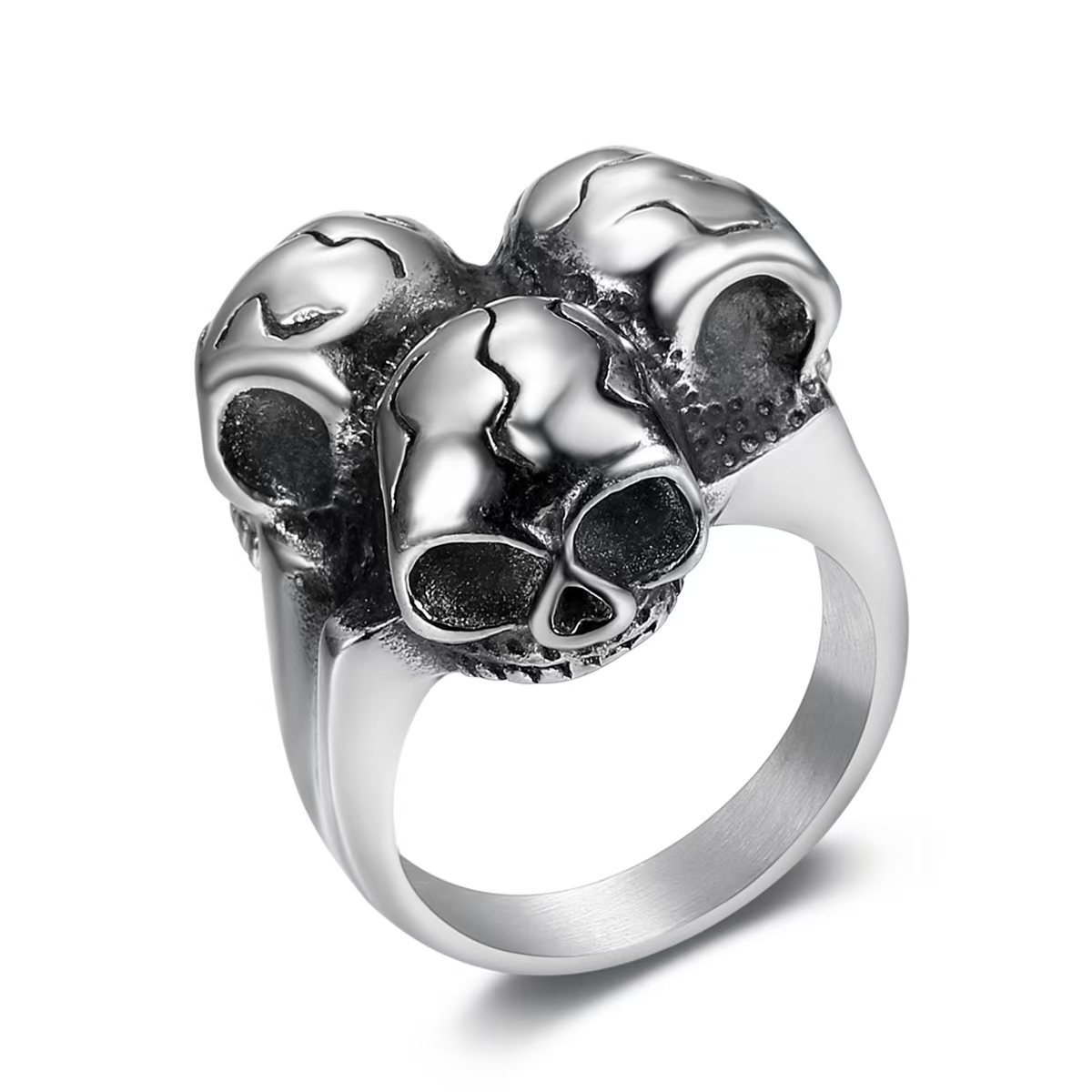 925 Sterling Silver The Three-Skull Rebel Ring 