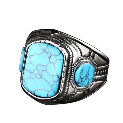 Vintage Turquoise Stainless Steel Stone Ring - Viking Jewelry - Urcsilver