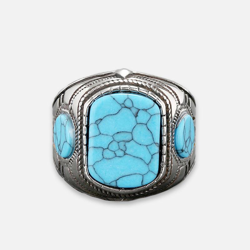 Vintage Turquoise Stainless Steel Stone Ring - Viking Jewelry - Urcsilver