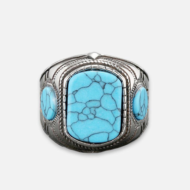 Vintage Turquoise Stainless Steel Stone Ring - Viking Jewelry - Urcsilver