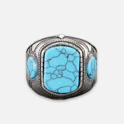 Vintage Turquoise Stainless Steel Stone Ring - Viking Jewelry - Urcsilver